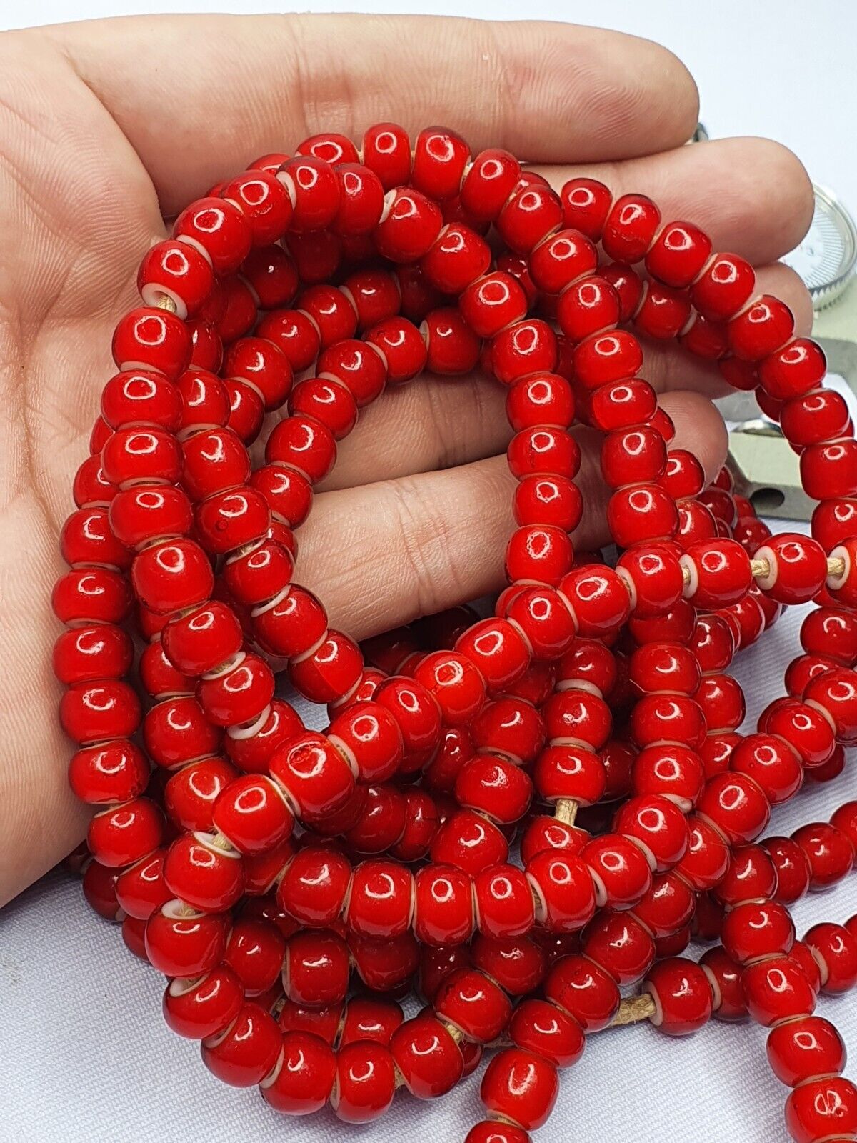 8.5mm Antique Venetian White Heart Trade Beads Long Strand
