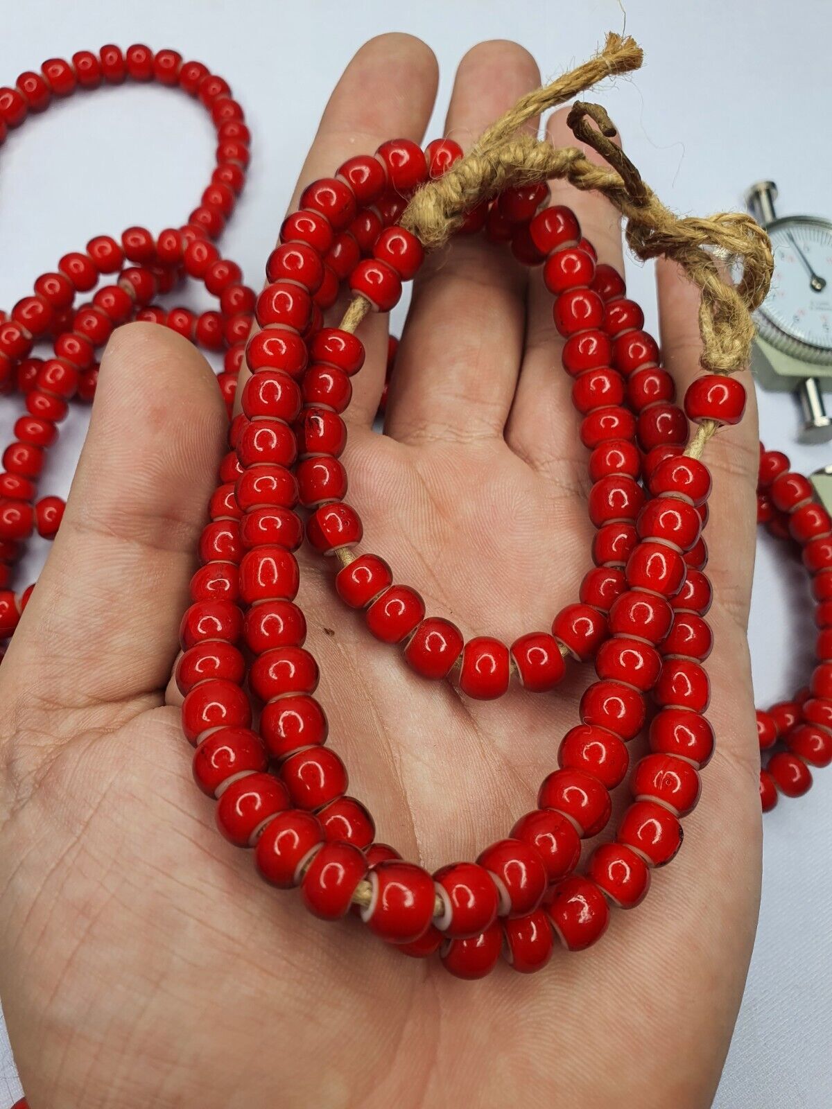 8.5mm Antique Venetian White Heart Trade Beads Long Strand