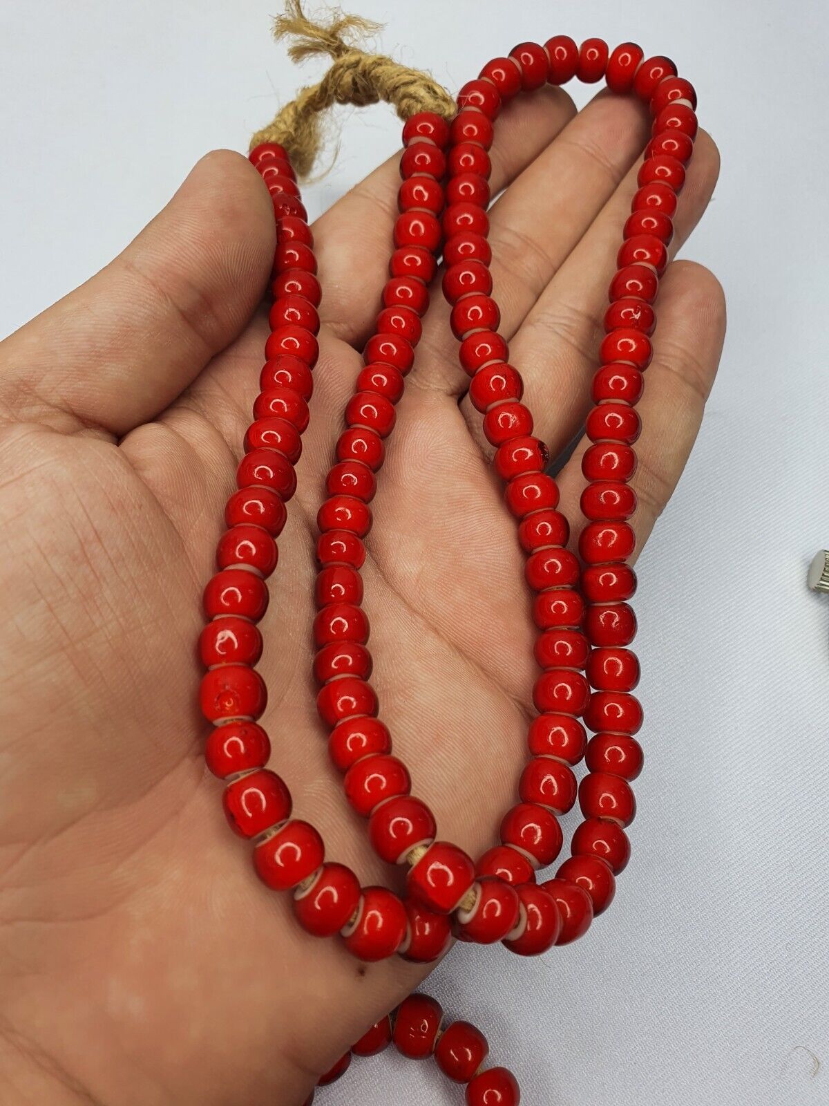 8.5mm Antique Venetian White Heart Trade Beads Long Strand
