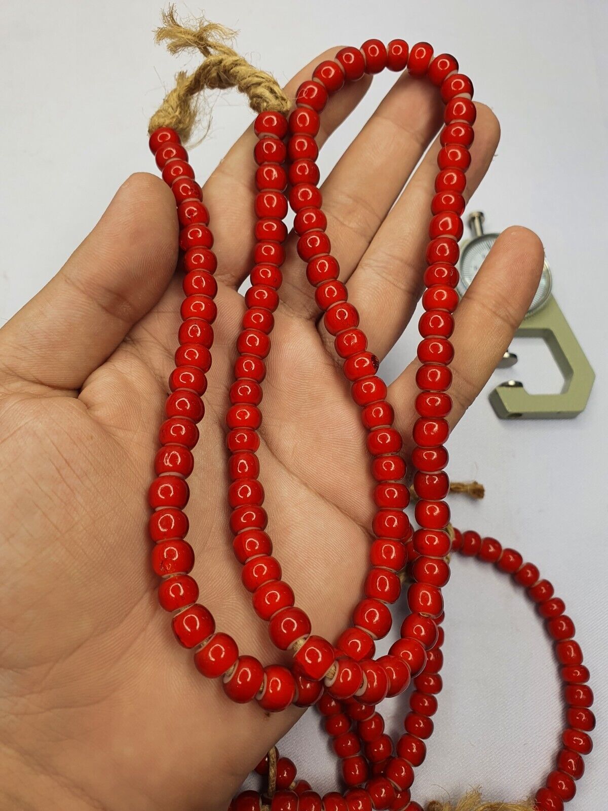 8.5mm Antique Venetian White Heart Trade Beads Long Strand