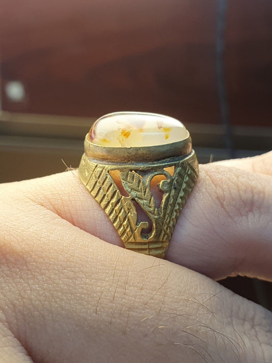 Antique Vintage Middle Eastern Ring With Old Yemeni Agate Stone
