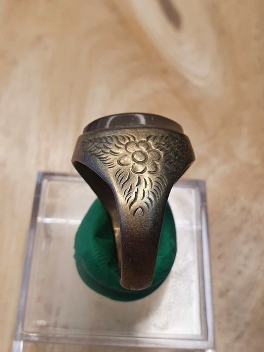 Antique Vintage Middle Eastern Ring With Old Yemeni Agate Stone