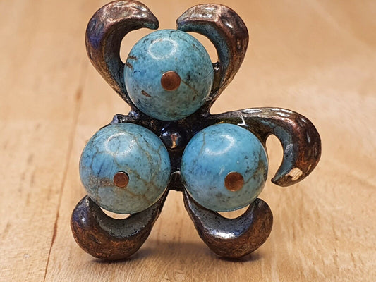 Antique Near Eastern Ring With 3 Turquoise Center Stone Ottaman Empire Era