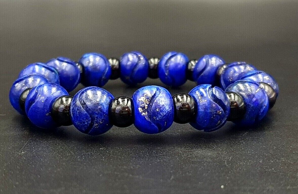 Lapislazuli-Steinperle, HANDgeschnitzter 100 % natürlicher blauer Lapisstein, Armband 