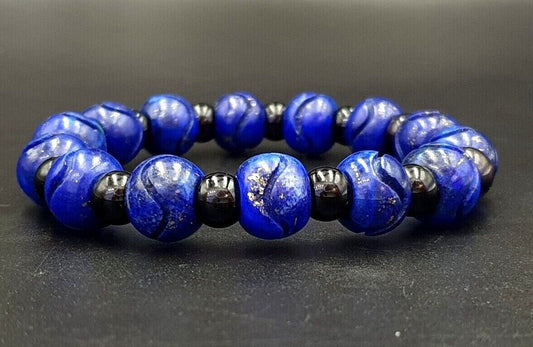 Lapis lazuli stone bead, HAND Carved 100% Natural blue lapis stone, Bracelet