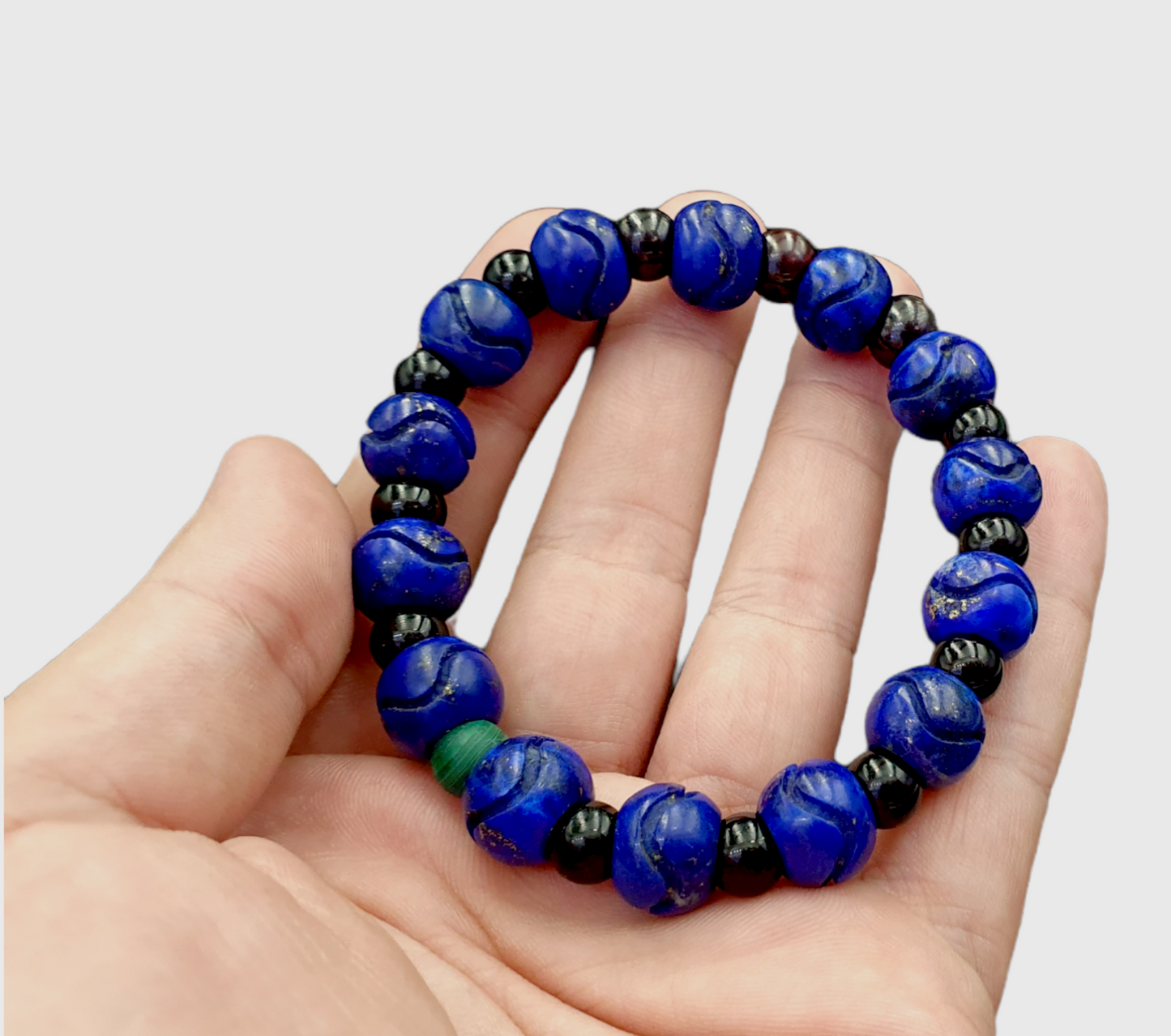 Lapislazuli-Steinperle, HANDgeschnitzter 100 % natürlicher blauer Lapisstein, Armband 