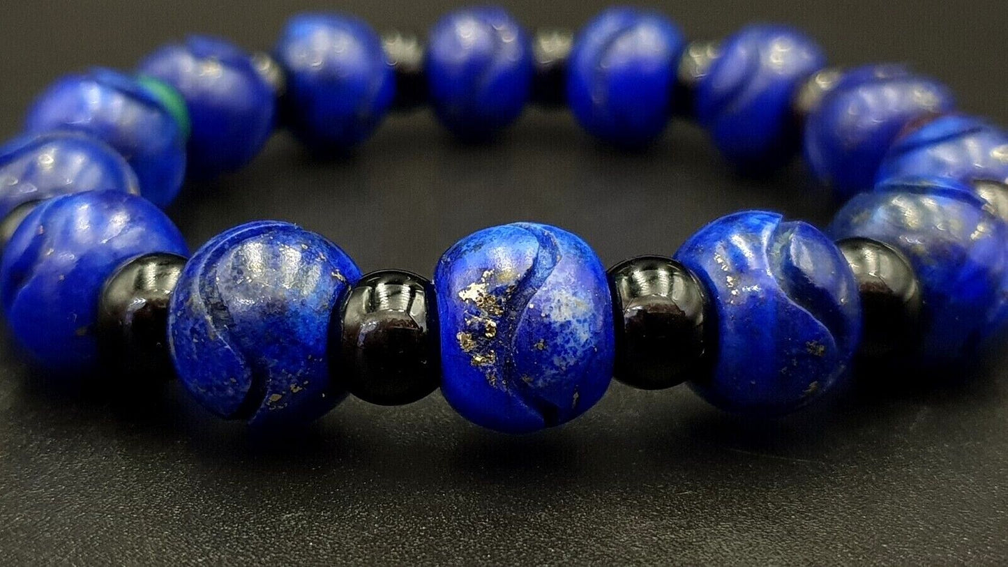 Lapislazuli-Steinperle, HANDgeschnitzter 100 % natürlicher blauer Lapisstein, Armband 