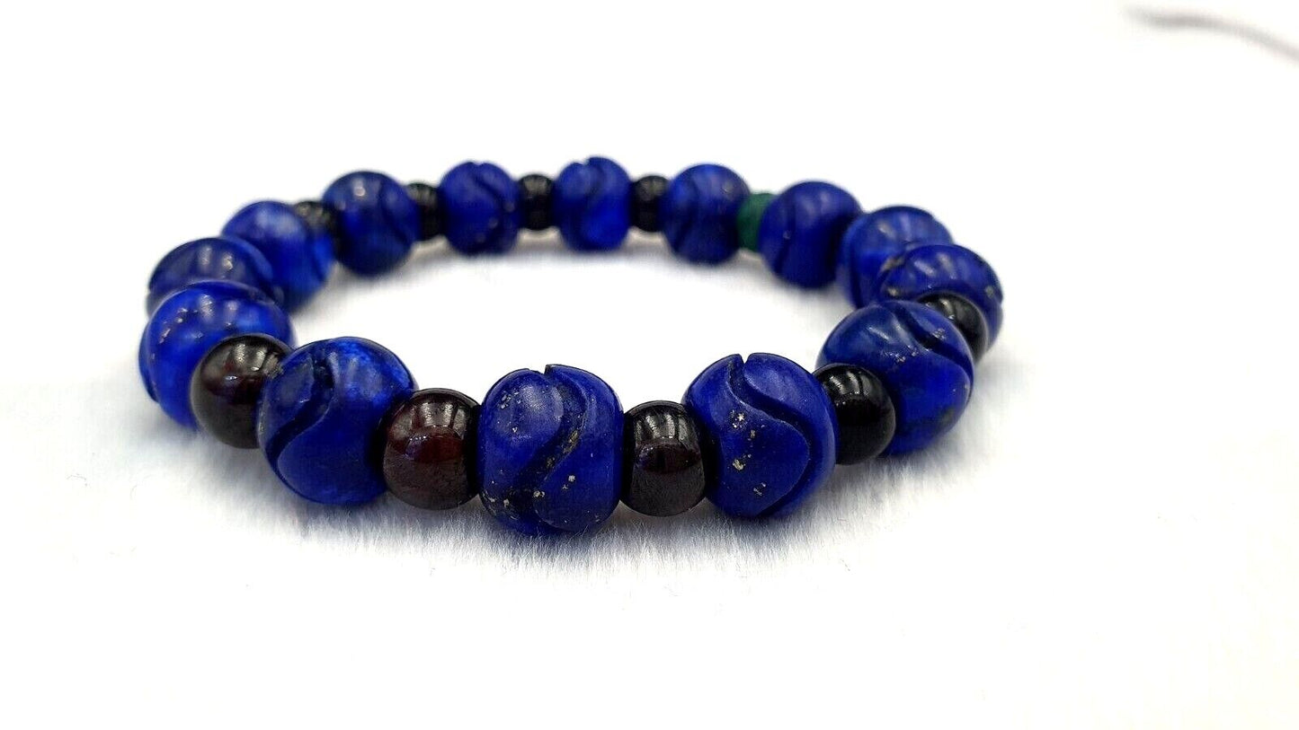 Lapislazuli-Steinperle, HANDgeschnitzter 100 % natürlicher blauer Lapisstein, Armband 