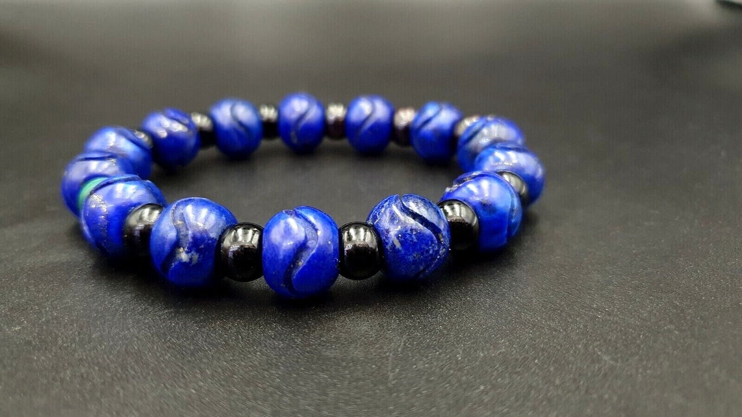 Lapislazuli-Steinperle, HANDgeschnitzter 100 % natürlicher blauer Lapisstein, Armband 