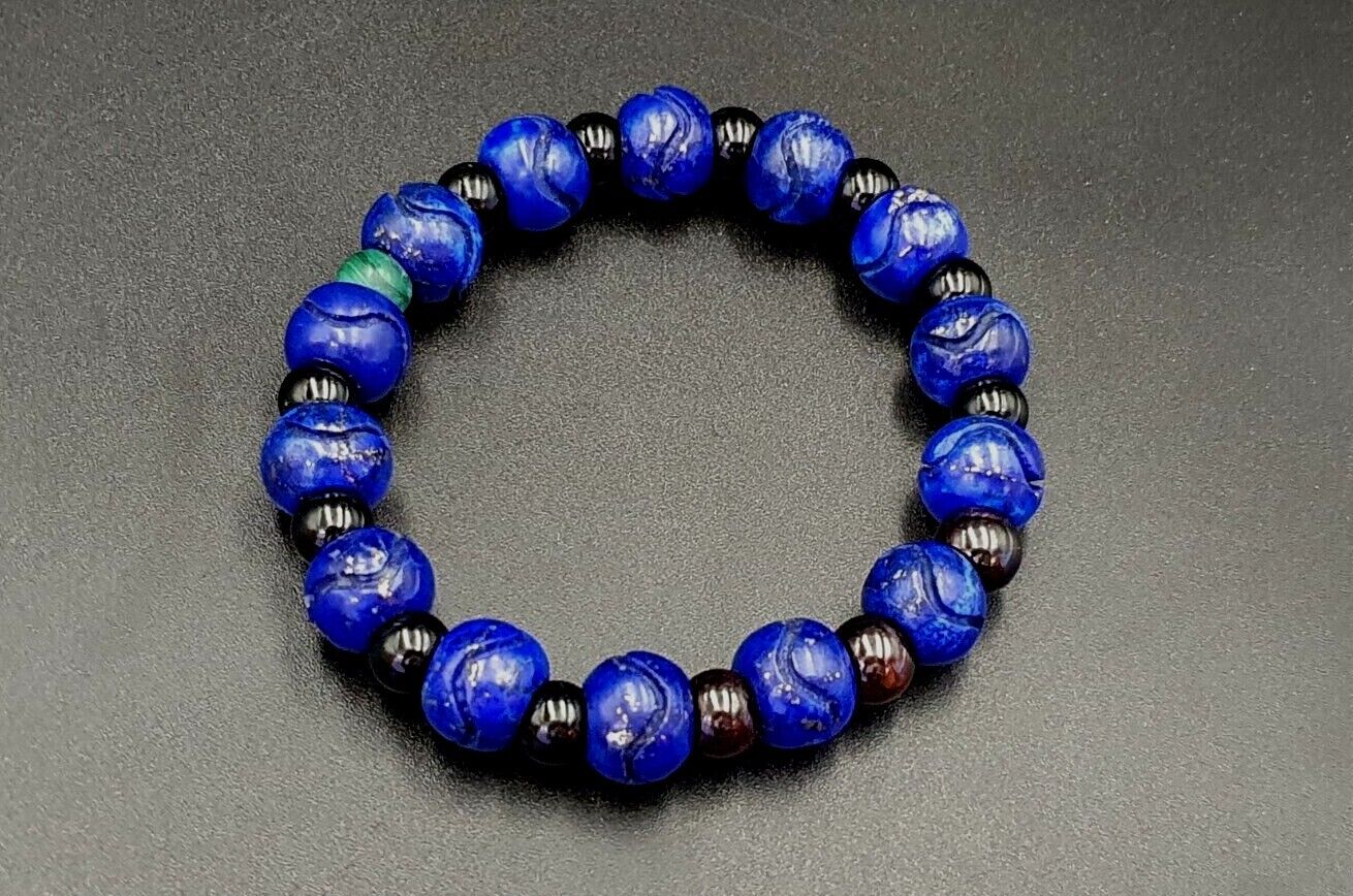 Lapislazuli-Steinperle, HANDgeschnitzter 100 % natürlicher blauer Lapisstein, Armband 