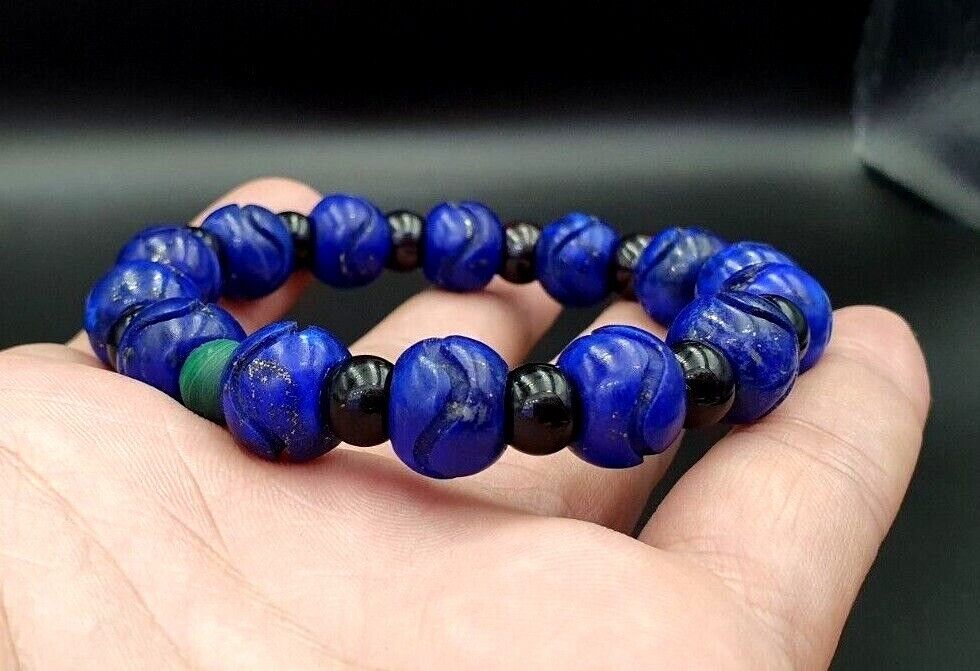 Lapislazuli-Steinperle, HANDgeschnitzter 100 % natürlicher blauer Lapisstein, Armband 