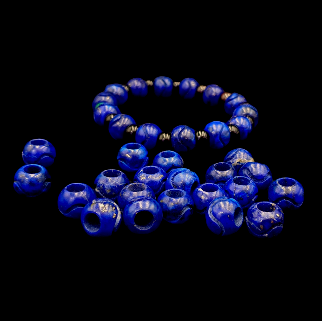 Lapislazuli-Steinperle, HANDgeschnitzter 100 % natürlicher blauer Lapisstein, Armband 