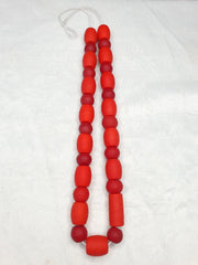 Beautiful Red Round Beautiful Glass Beads Long Strand Necklace
