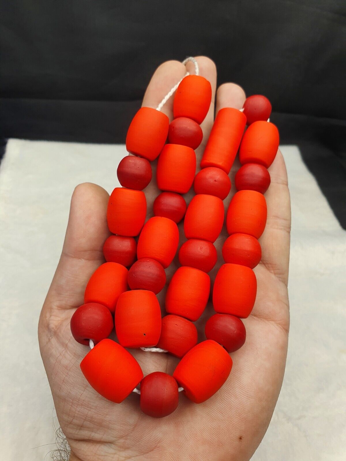 Beautiful Red Round Beautiful Glass Beads Long Strand Necklace