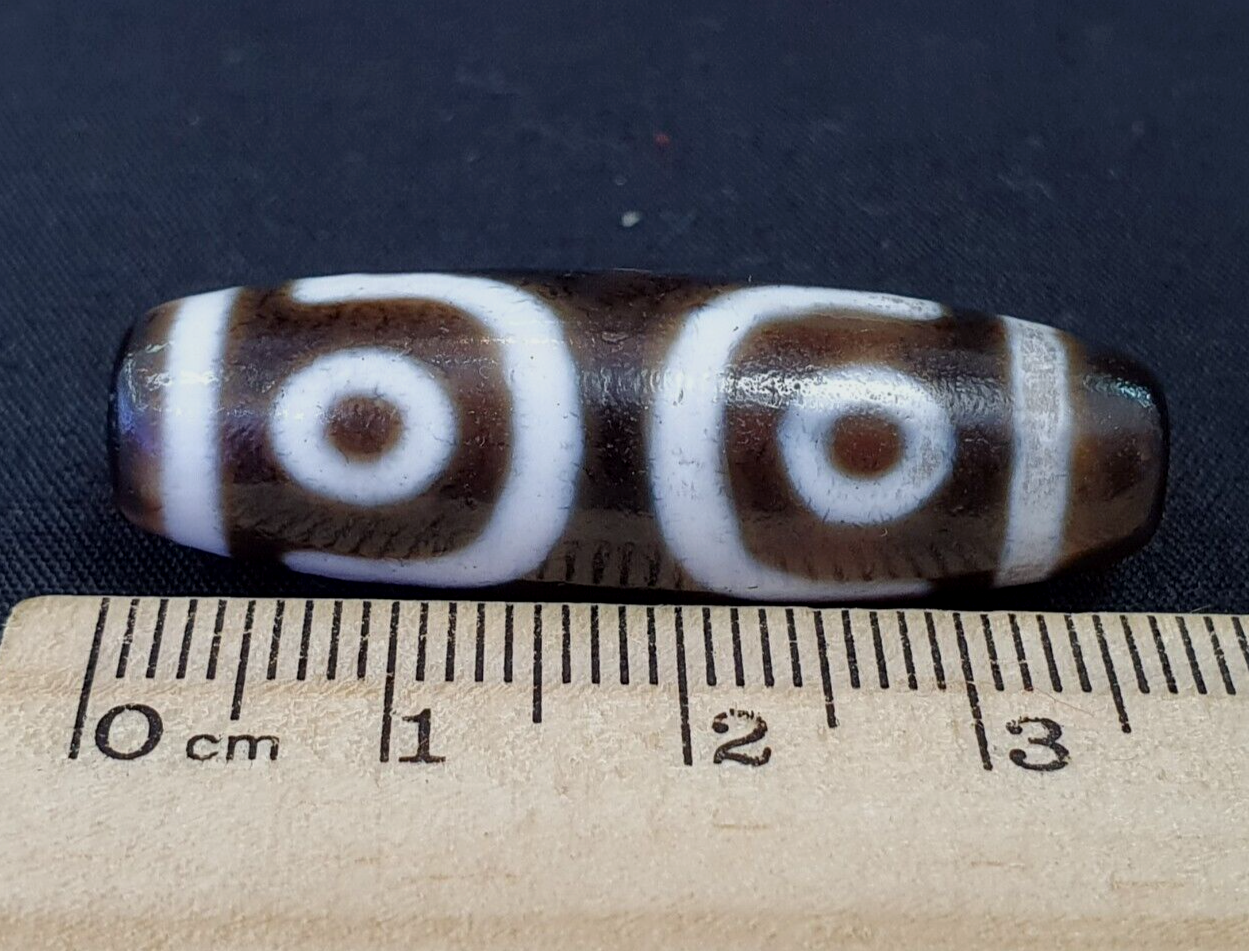 Alte antike Himalaya-Indo-Tibetische reine 3-Augen-Dzi-Amulett-Anhängerperle