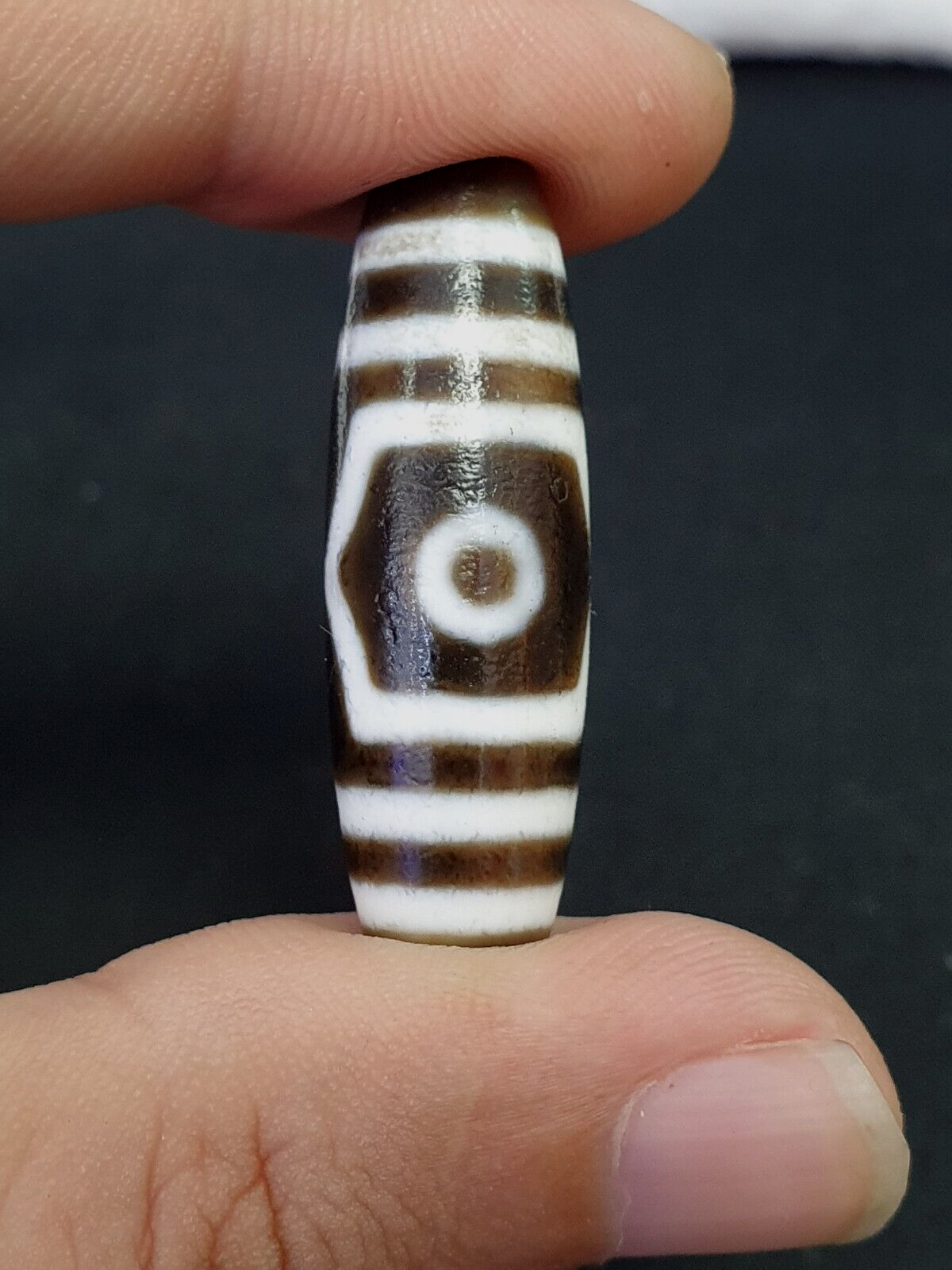 Alte antike Himalaya-Indo-Tibetische reine 3-Augen-Dzi-Amulett-Anhängerperle