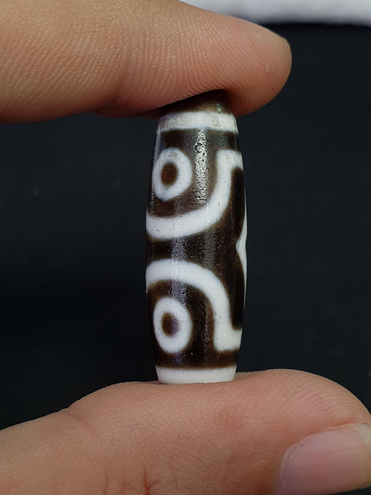 Alte antike Himalaya-Indo-Tibetische reine 3-Augen-Dzi-Amulett-Anhängerperle