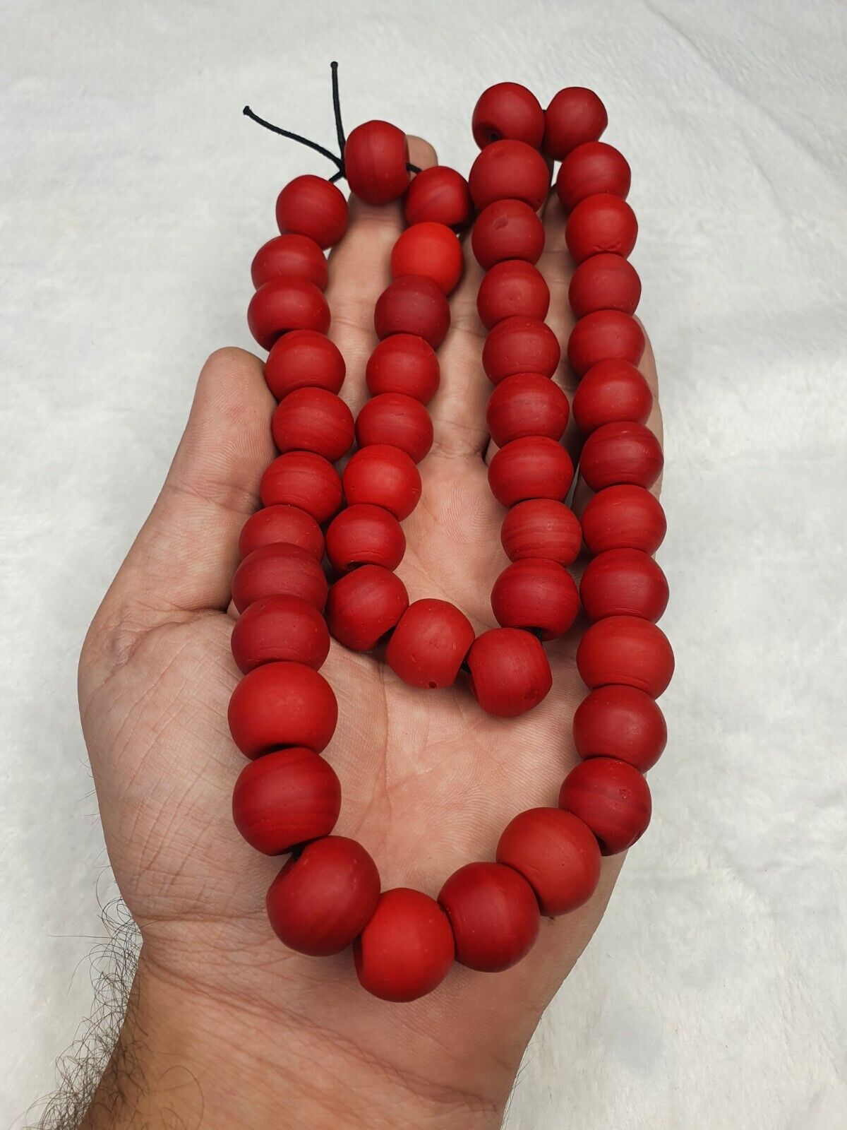 DARK Blood Red Round Beautiful Glass Beads Long Strand Necklace