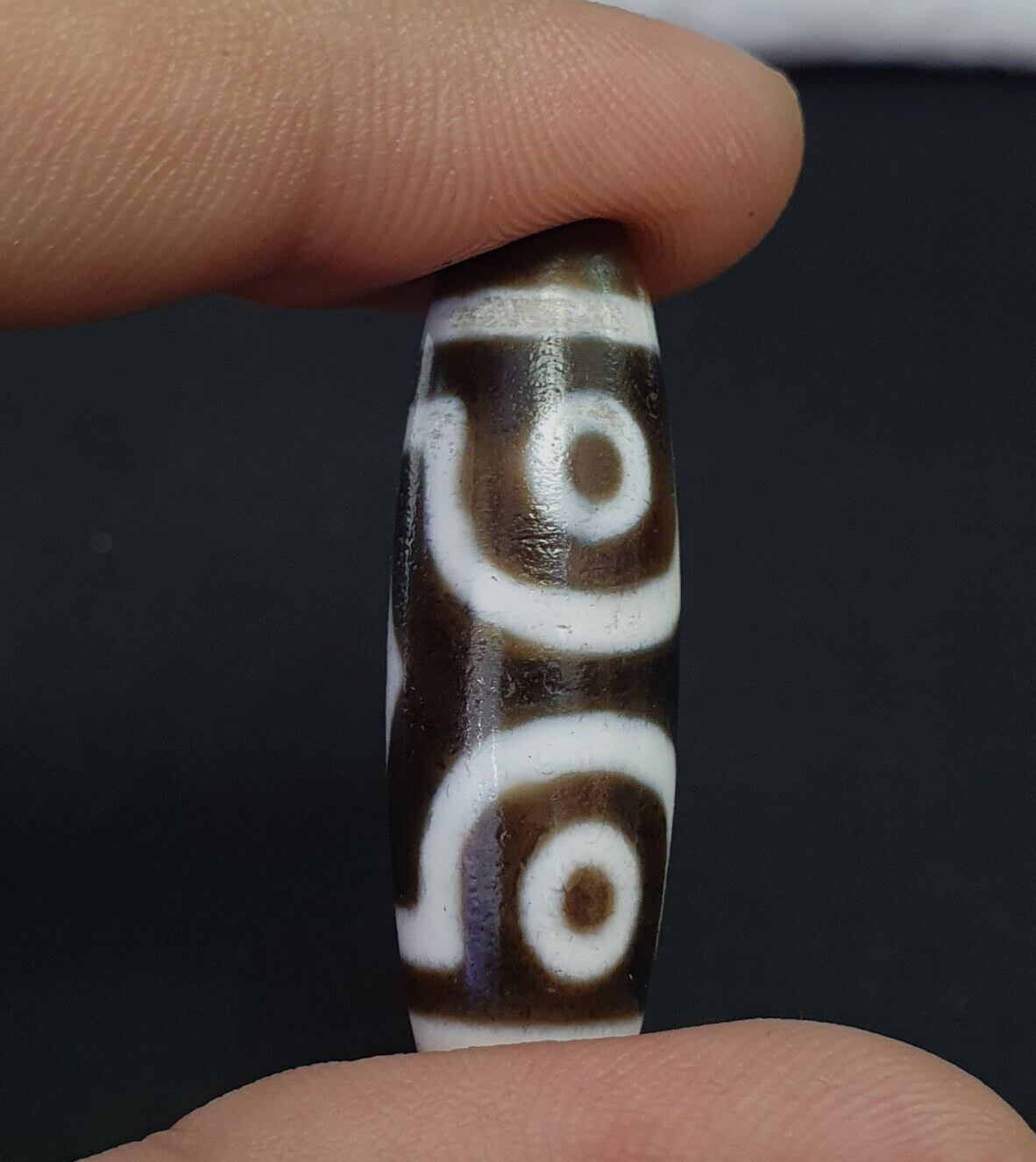Alte antike Himalaya-Indo-Tibetische reine 3-Augen-Dzi-Amulett-Anhängerperle