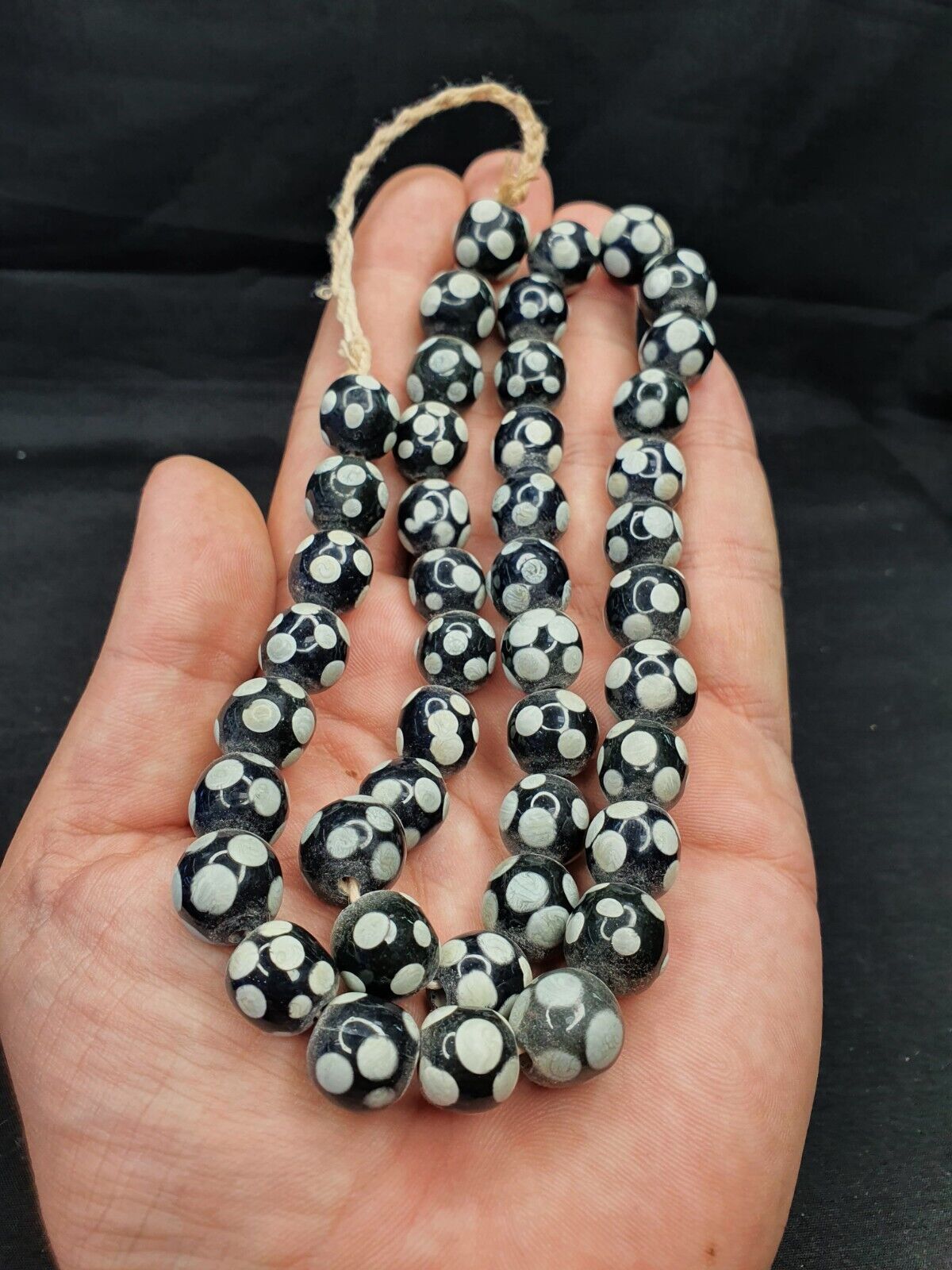 Skunk Venetian Inspired Trade Glass Beads Black Thousand Eye