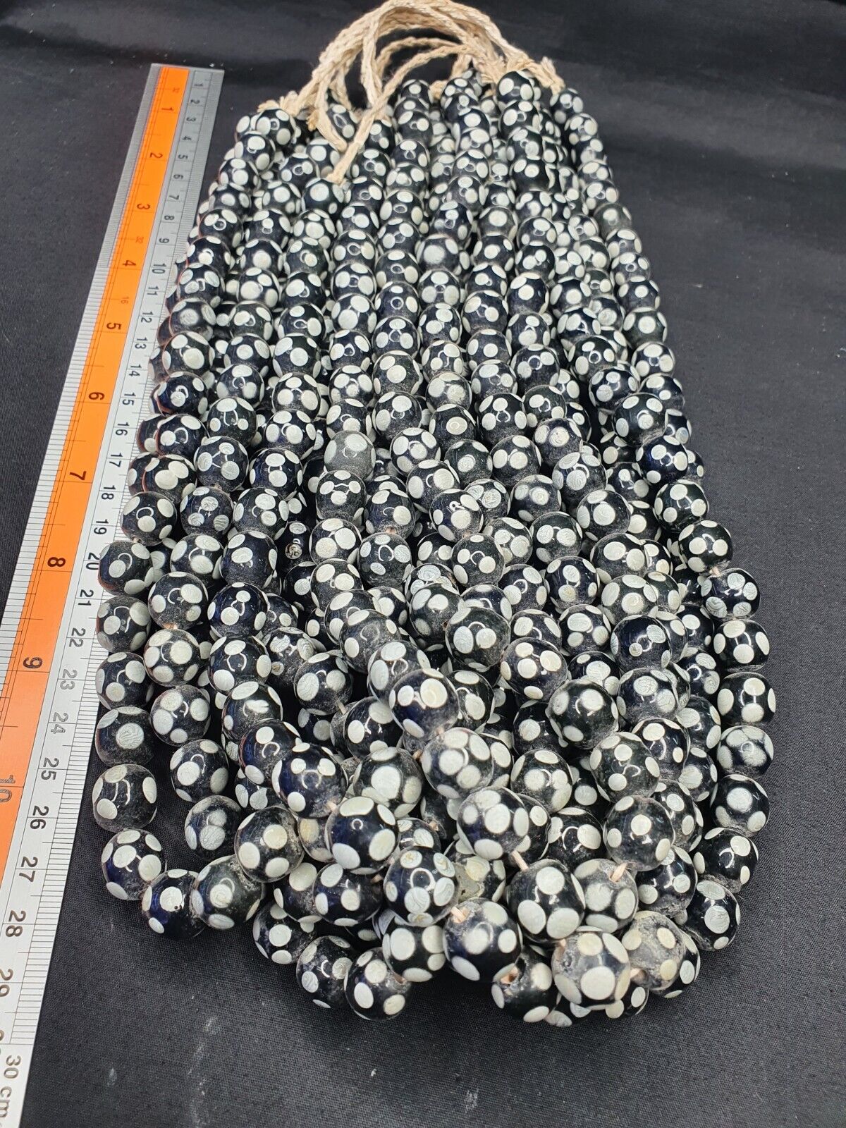 Skunk Venetian inspired Trade glass Beads Black Thousand Eye