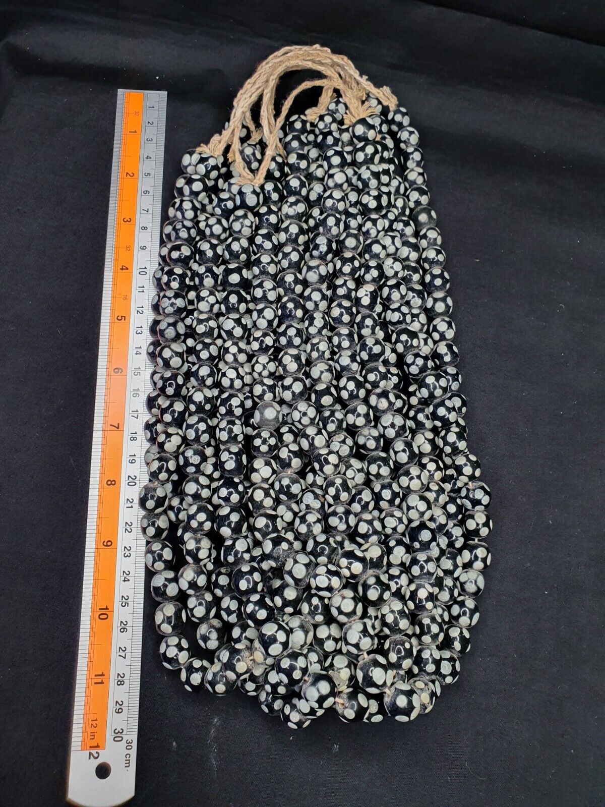 Skunk Venetian inspired Trade glass Beads Black Thousand Eye