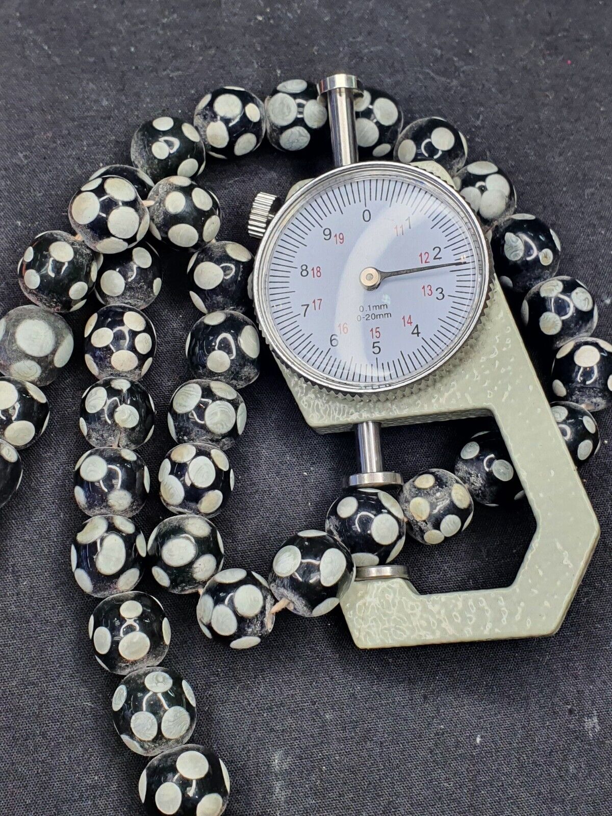 Skunk Venetian inspired Trade glass Beads Black Thousand Eye