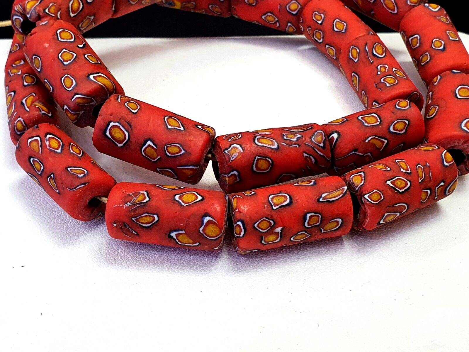 Vintage Trade Red GLASS eye Beads Beaded Necklace