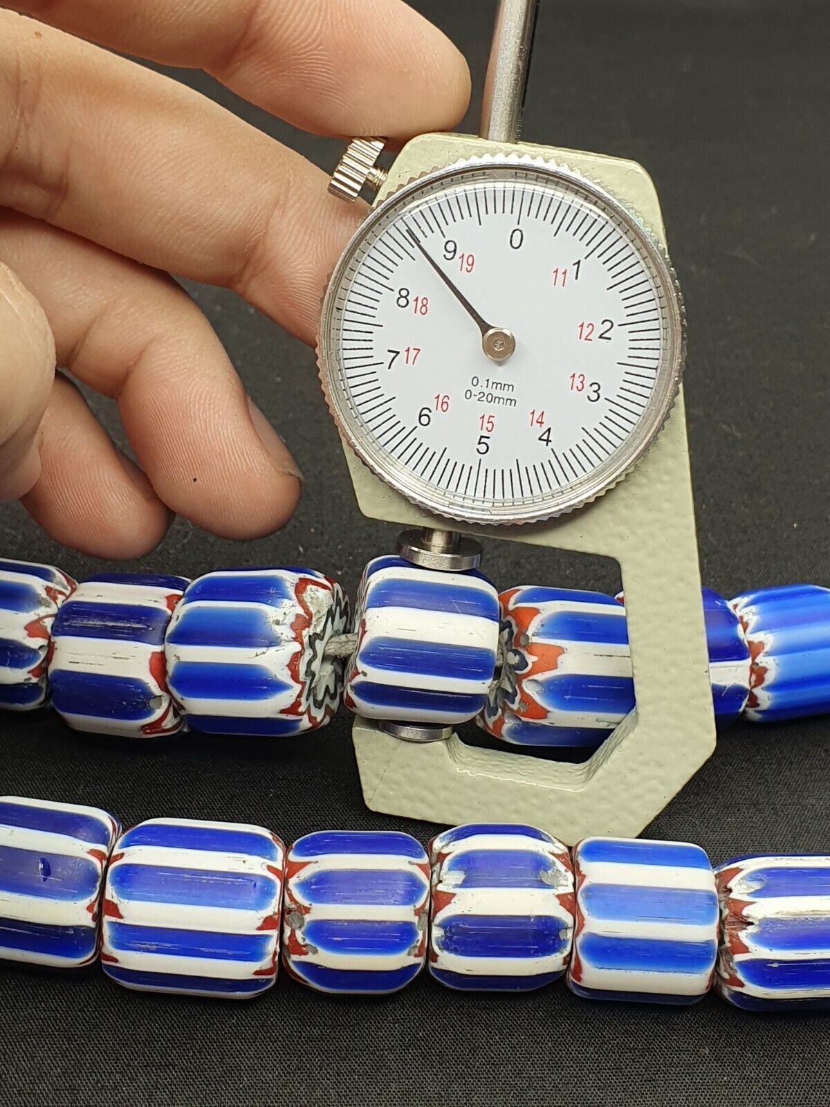 Vintage Venetian inspired Trade beads Old Blue Glass Chevron Beads Long Strand