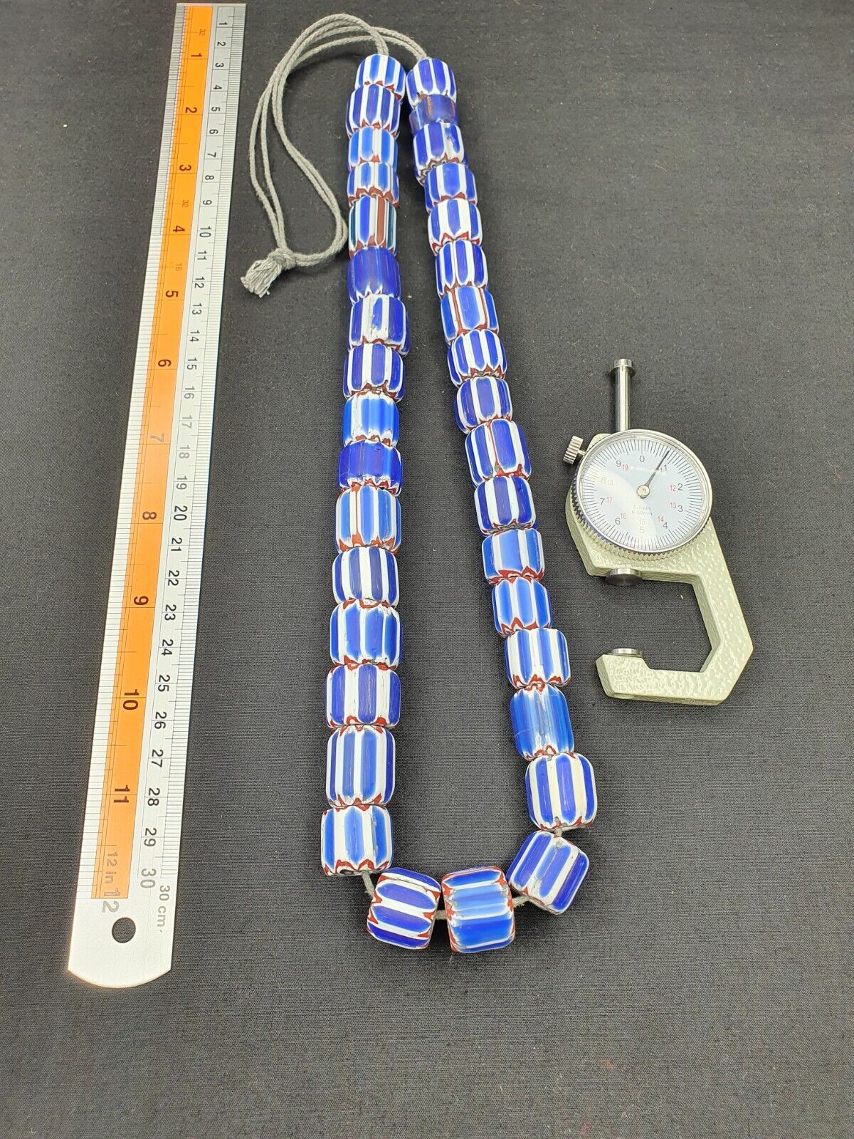 Vintage Venetian inspired Trade beads Old Blue Glass Chevron Beads Long Strand