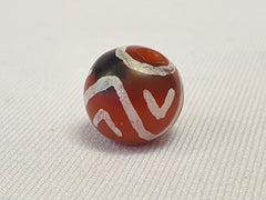ANCIENT PYU-KUSHAN ETCHED AGATE/CARNELIAN ZIG ZAG EYE BEAD 12mm