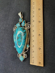 Big Men's 2 pcs lot Silver Turquoise Necklace Pendants