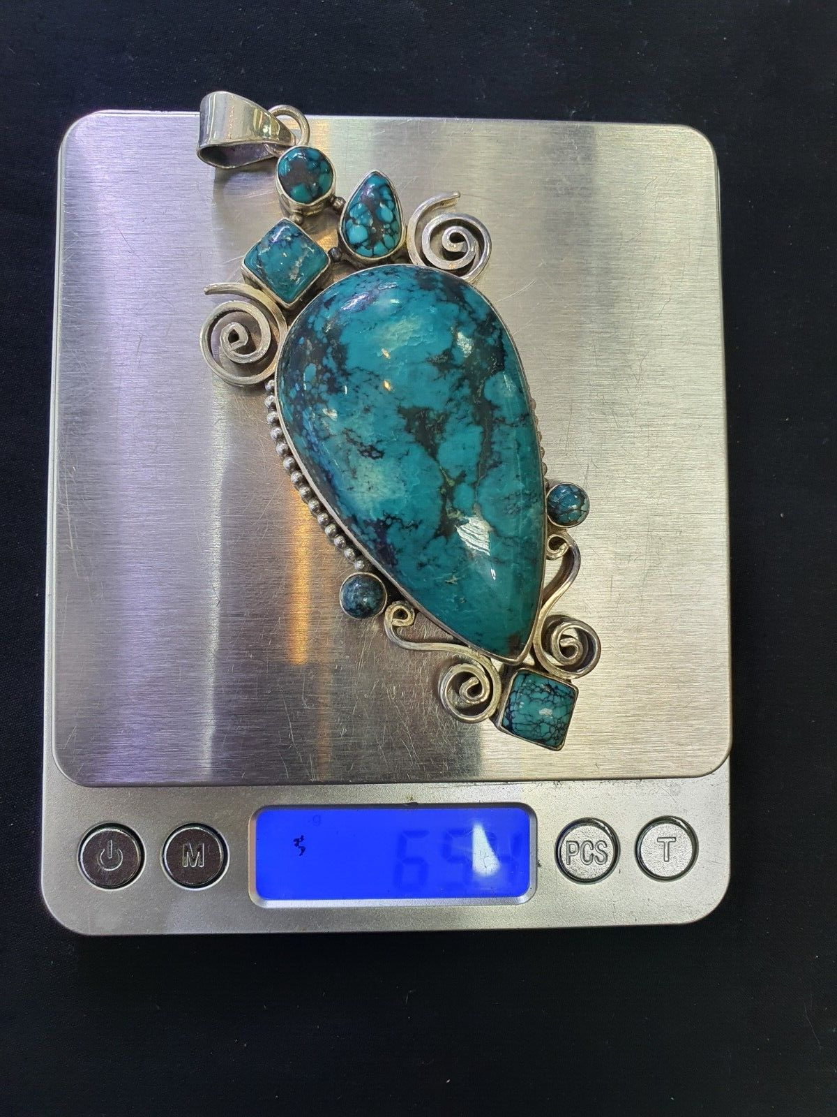 Große 2-tlg. Herren-Halskettenanhänger aus Sterlingsilber mit blauem Kingman-Türkis