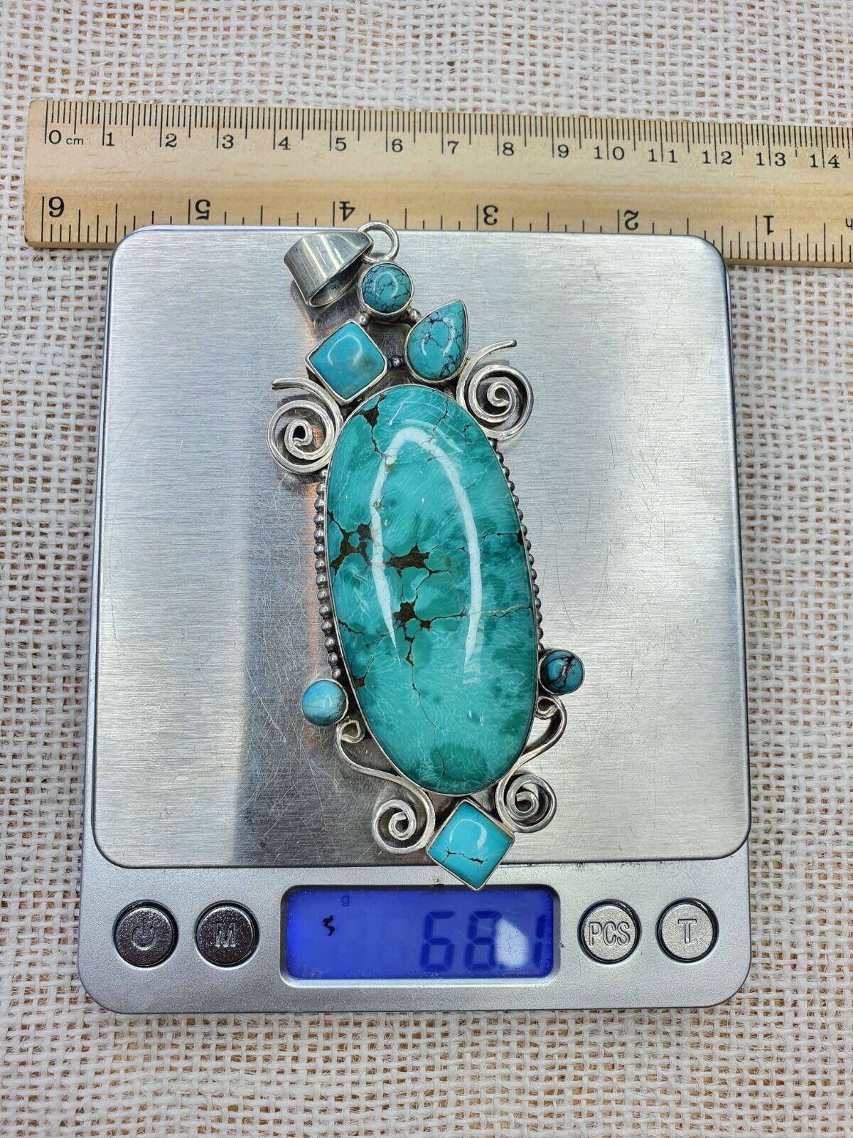Big Men's 2 pcs lot Silver Turquoise Necklace Pendants
