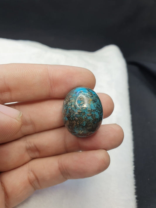 One Oval Shape Genuine Natural Turquoise with pyrite Matrix Cabochon 86 cts