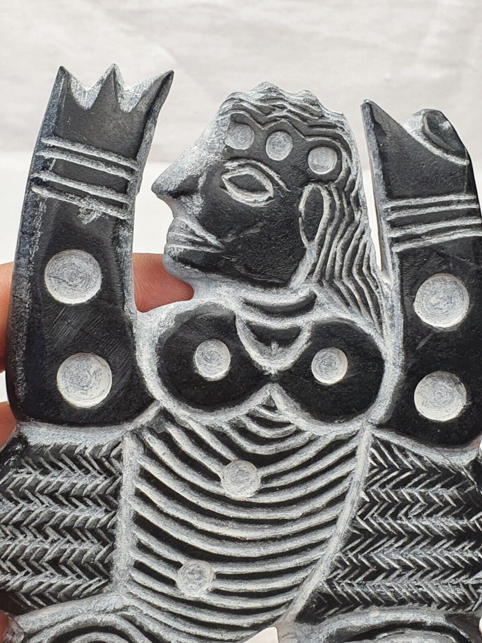 Ancient Jiroft Civilization Black Stone Figure of Mystical Muscular Men