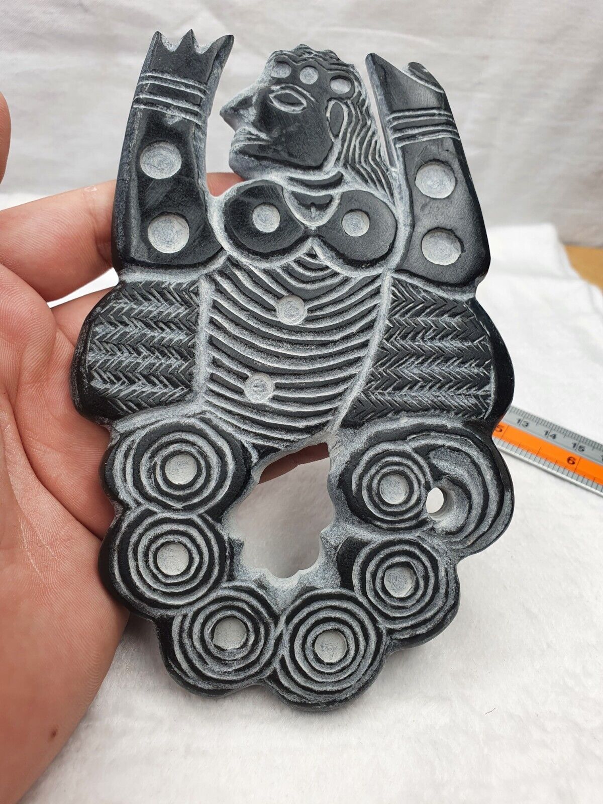 Ancient Jiroft Civilization BLACK Stone figure of mystical muscular men