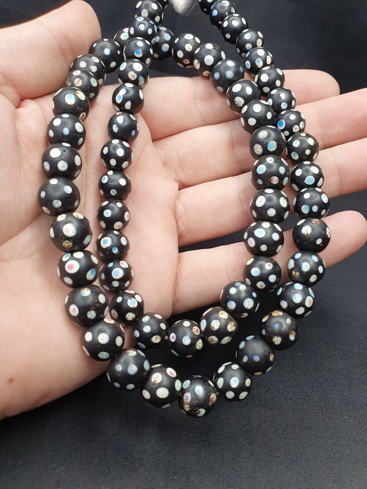 Black Dot Venetian Skunk beads African Trade Beads Authentic Antiques COLLECTION