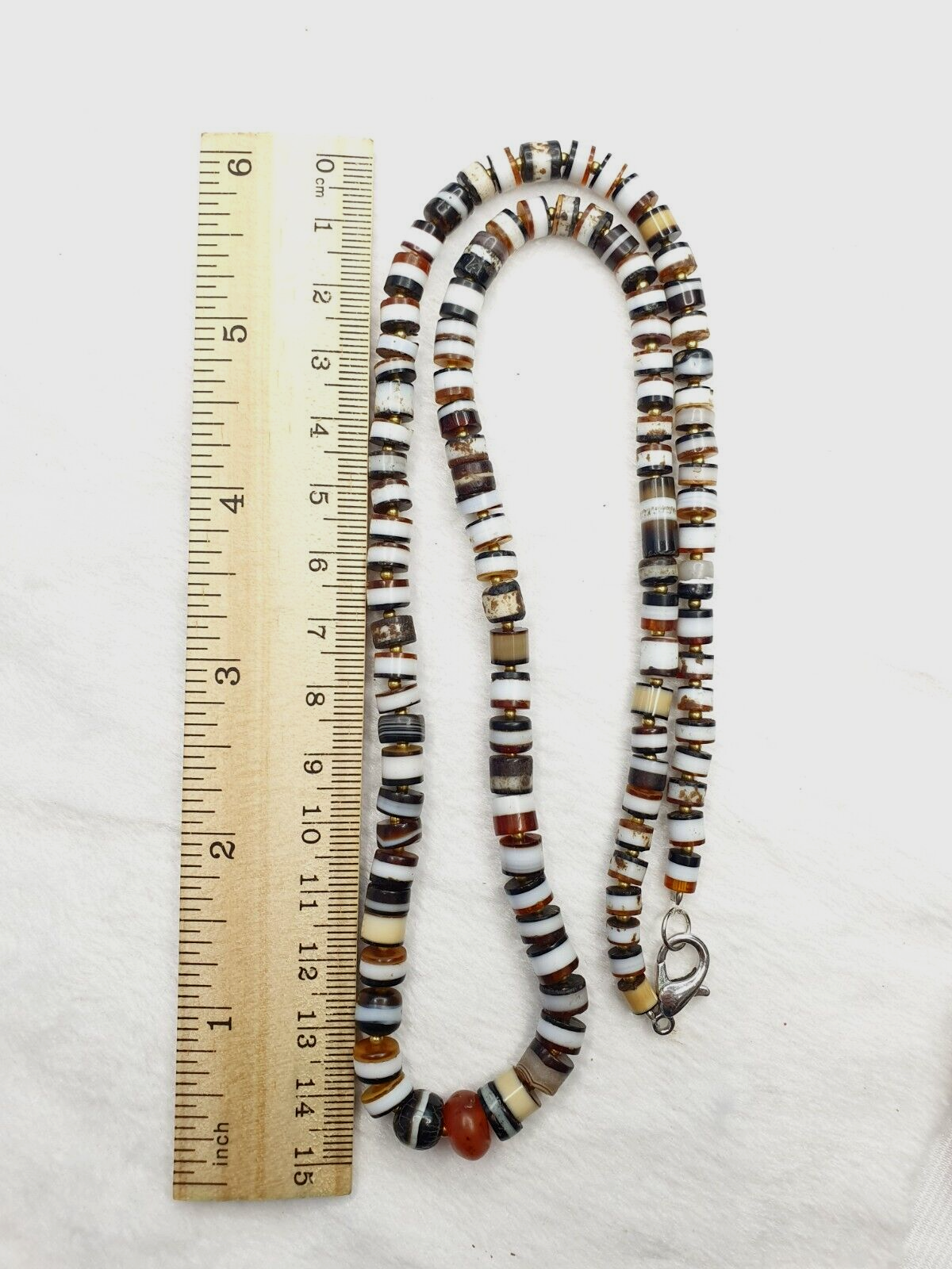 Antike alte Dzi-Band-Achat- und Glas-Antike-JEMEN-Perlen-lange Halskette