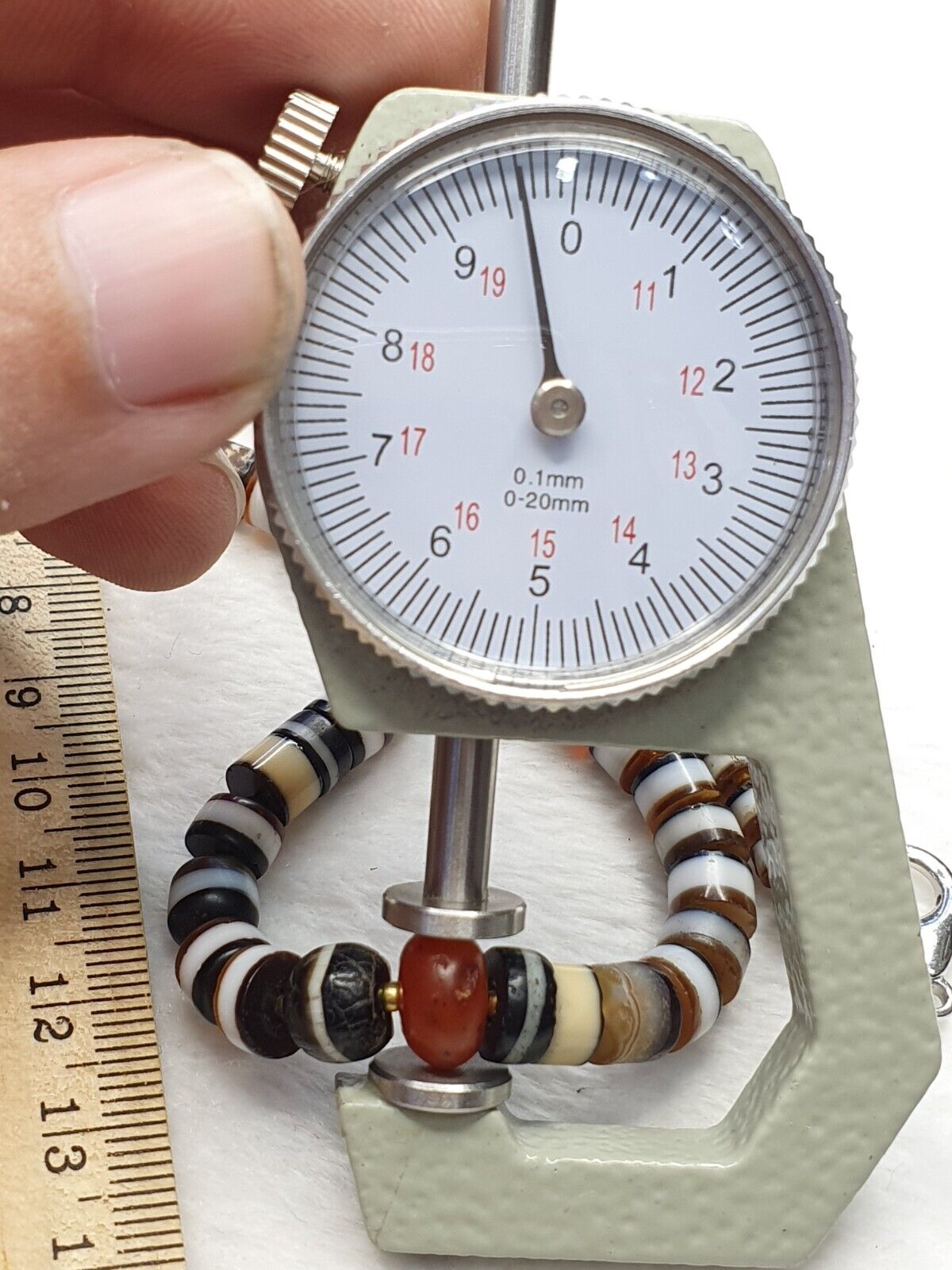 Antike alte Dzi-Band-Achat- und Glas-Antike-JEMEN-Perlen-lange Halskette