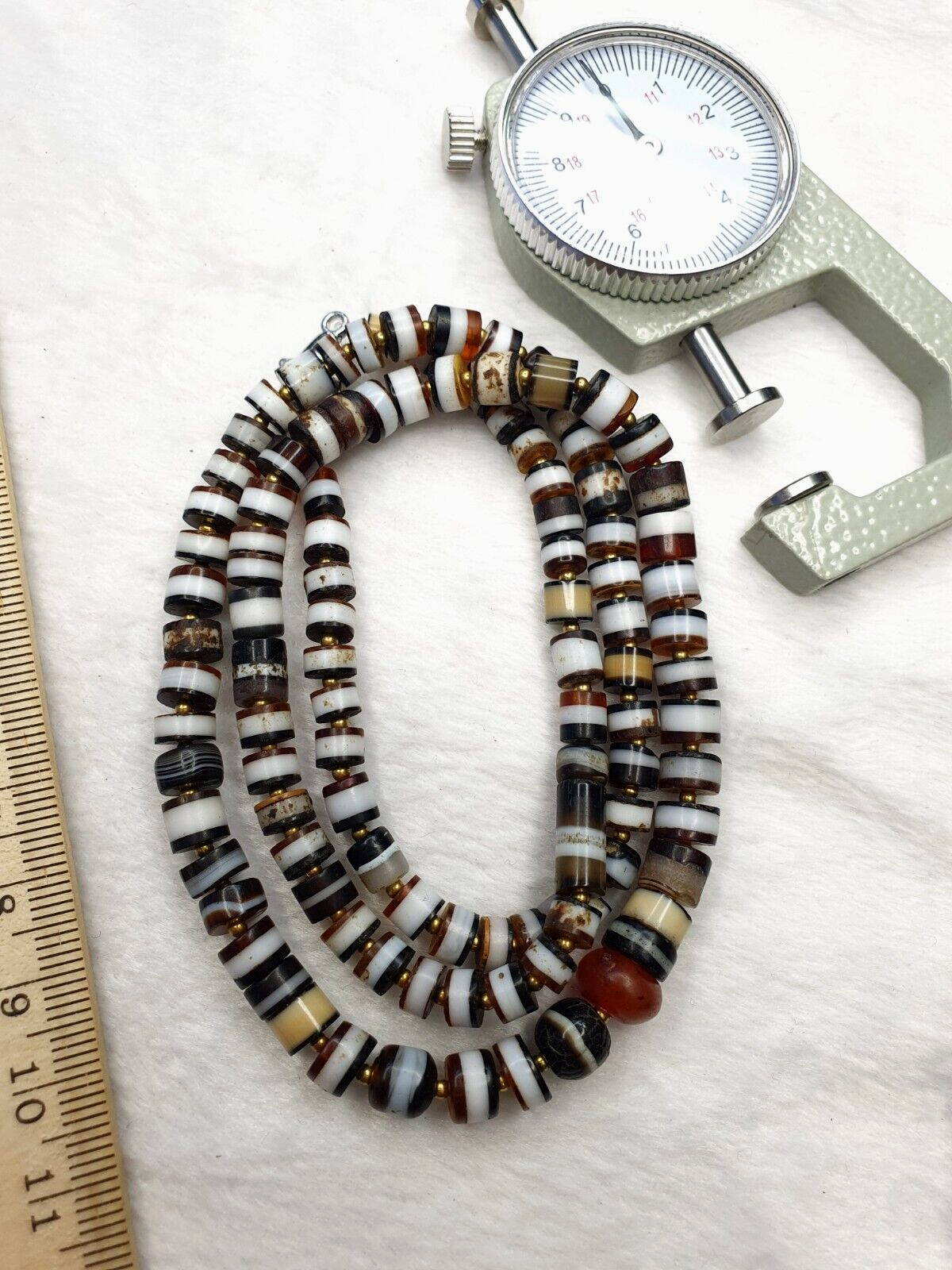 Antike alte Dzi-Band-Achat- und Glas-Antike-JEMEN-Perlen-lange Halskette