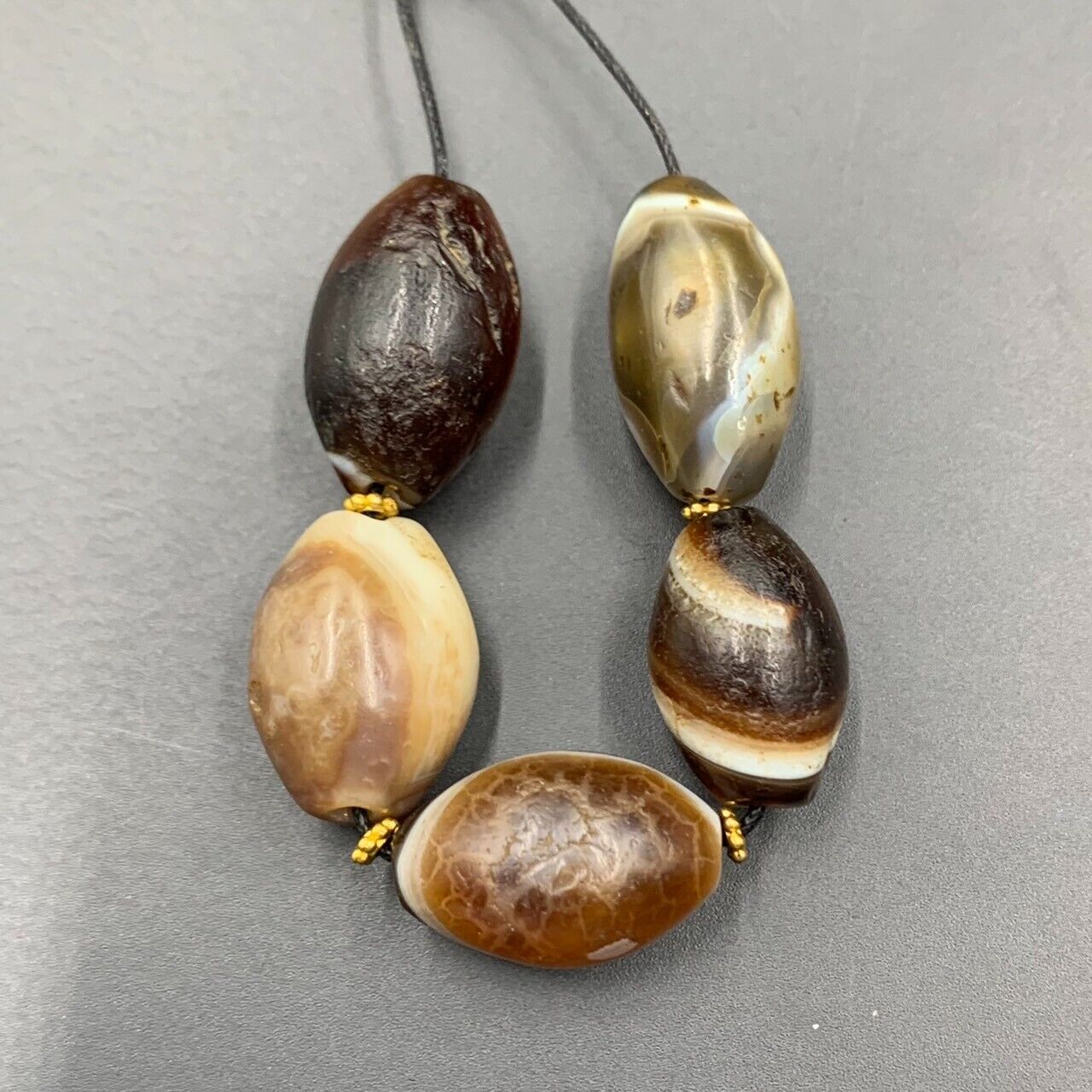 正品古董古老喜馬拉雅印度西藏蘇魯瑪尼瑪瑙珠 5 顆