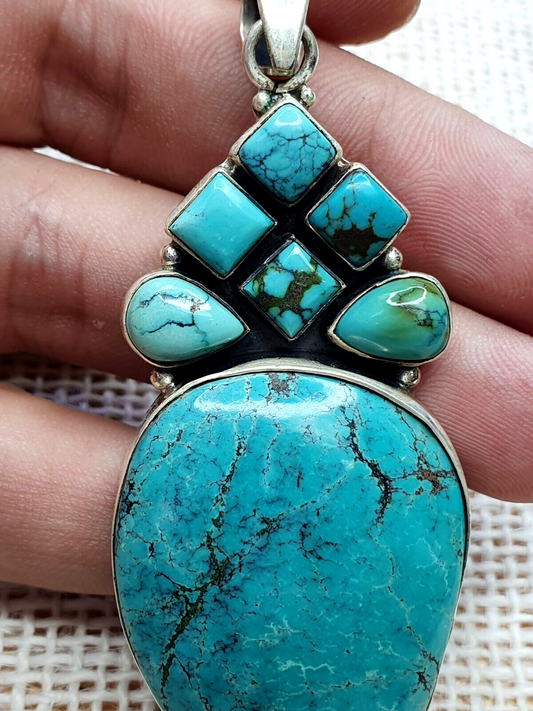 HUGE Native American Sterling Sliver Pendant Natural Turquoise 22.2 Grams
