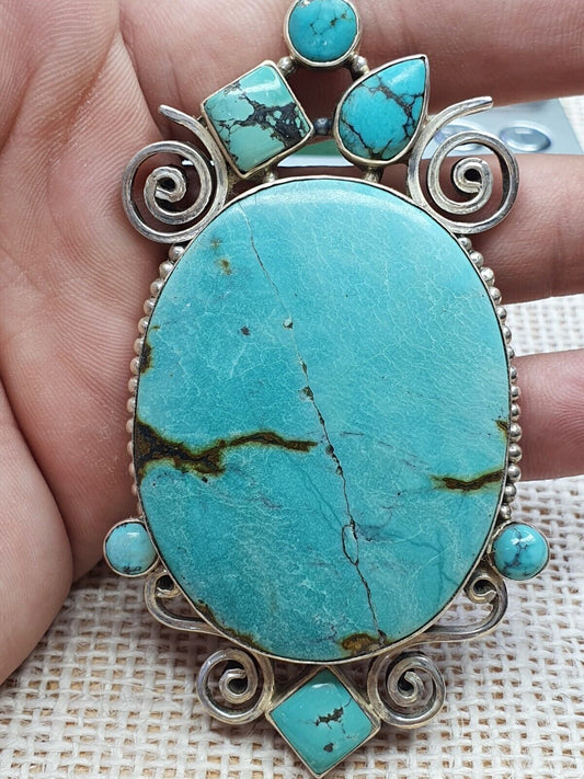 Native American Sterling Sliver Pendant Natural Turquoise 74 Grams