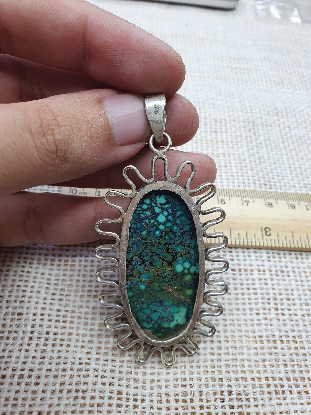 Big men's Silver 925 Blue TURQUOISE  Pendant 32.4 grams