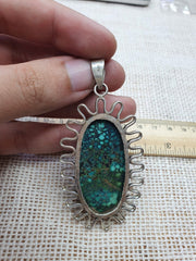 Big men's Silver 925 Blue TURQUOISE  Pendant 32.4 grams