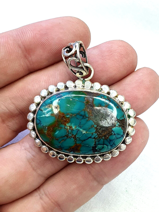 Vintage Native American Stunning Sterling Silver Turquoise Pendant 19.9Grams