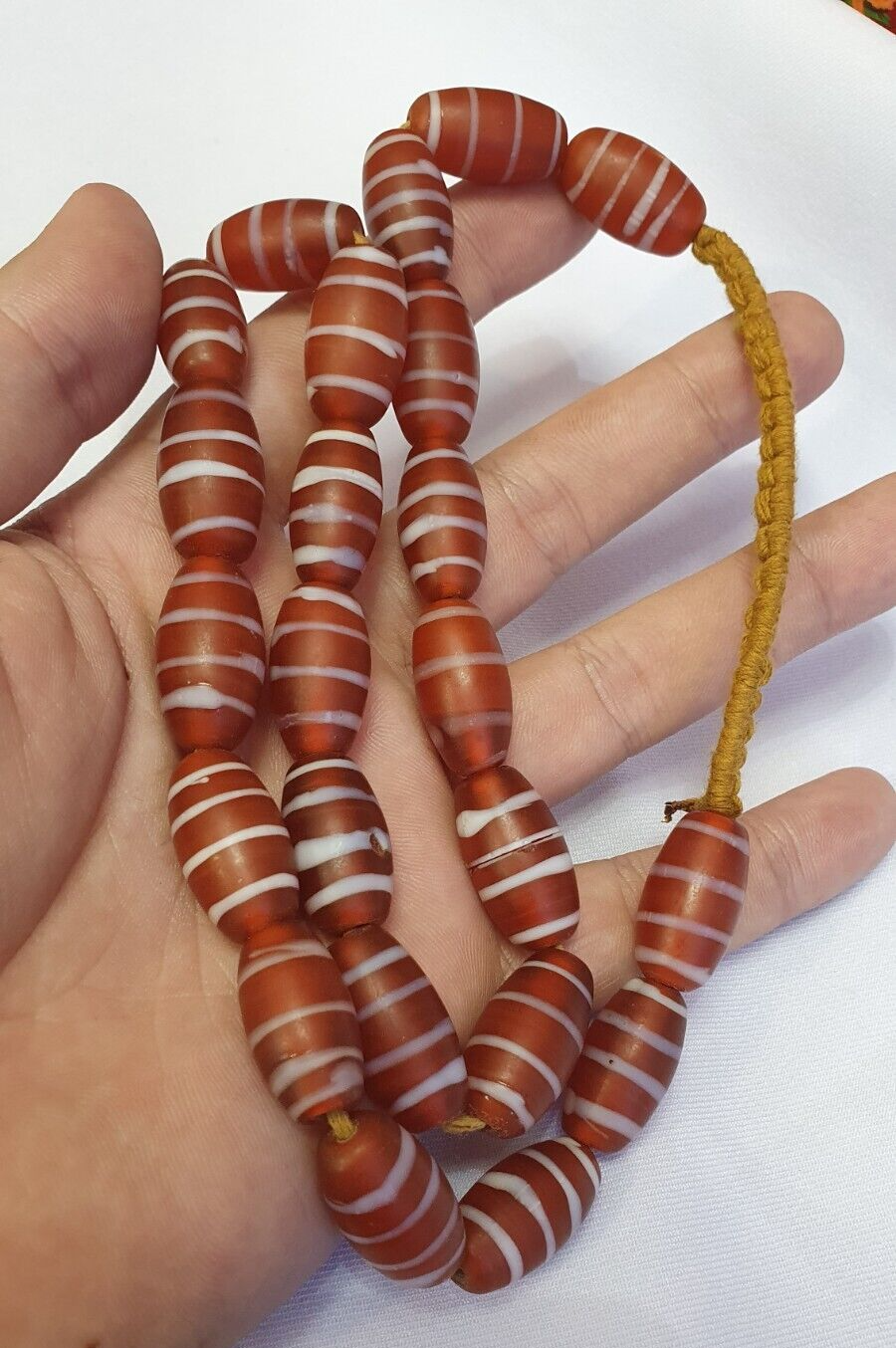 BEAUTIFUL VINTAGE 4 strips Red and white Glass beads necklace