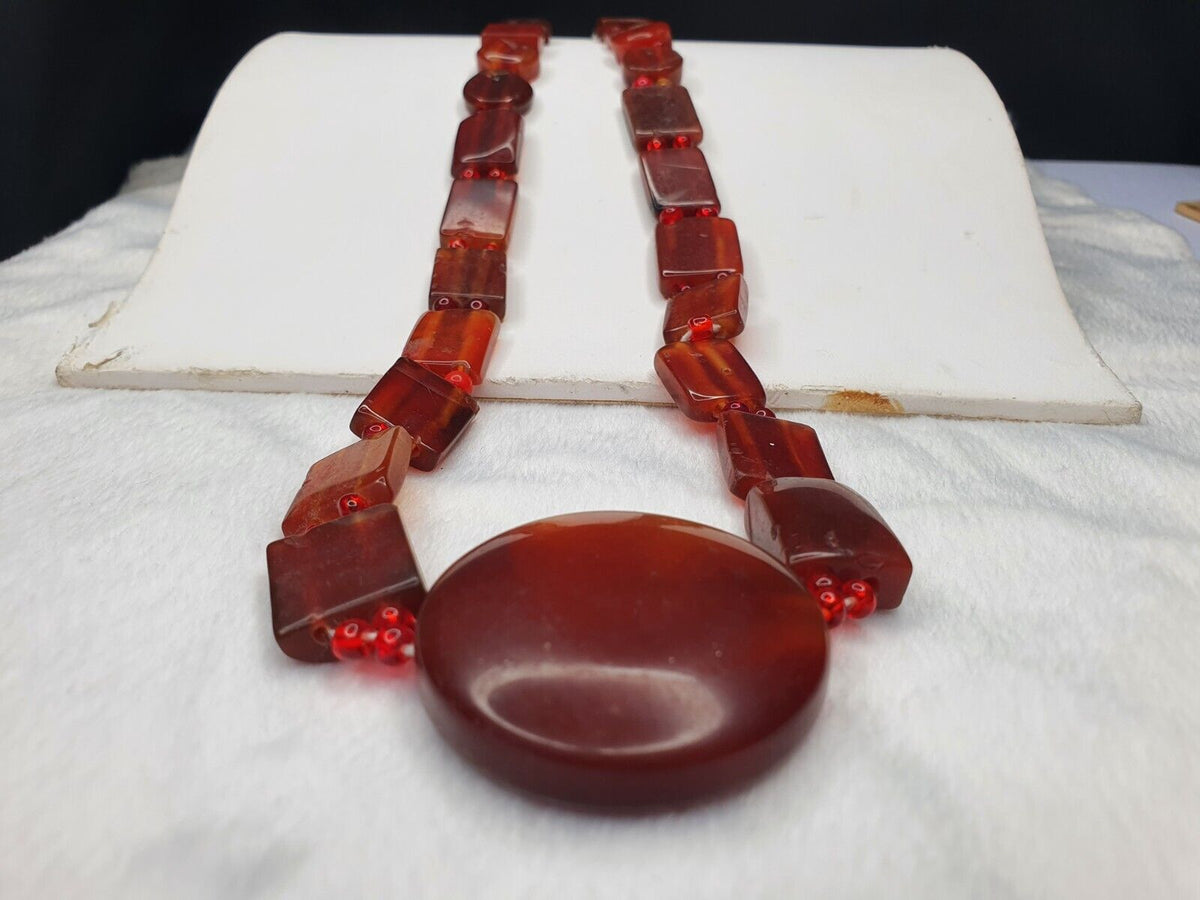 OLD vintage  MIX STONES Agate Carnelian BEADS STRAND NECKLACE