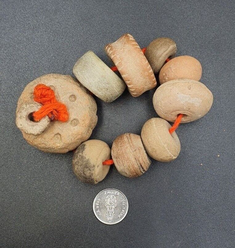 Ancient old terracotta beads Ancient Clay Spindle Whorls 10 beads LOT